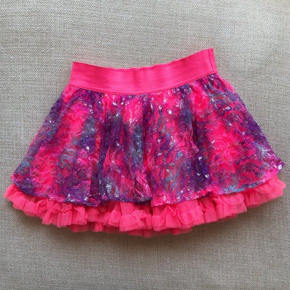 Justice Hot Pink Shimmery Tutu Skirt Skort Size 10 - Picture 1 of 8